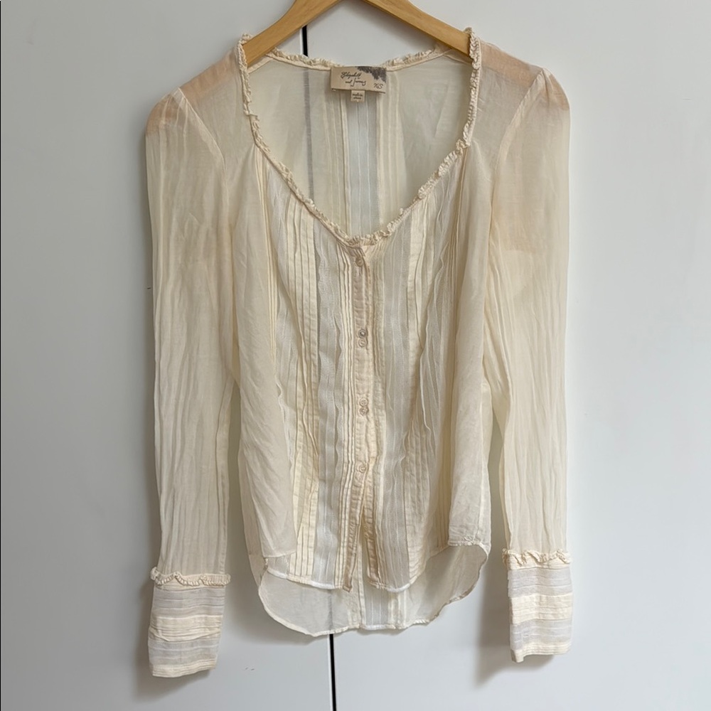 Elizabeth and James Cream Sheer Button-down Top